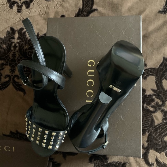 Gucci Shoes heels Black studs ankle strap Authentic  New $775 - Picture 5 of 7